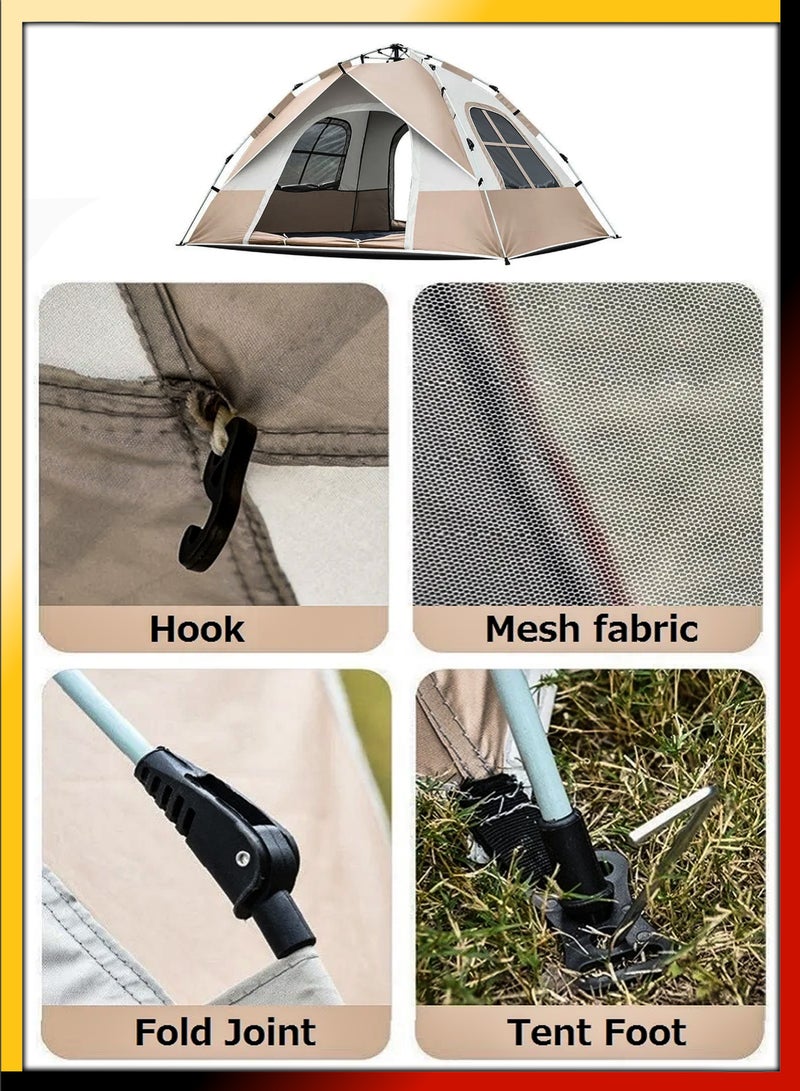 Automatic Pop Up Camping Tent With 4 Sided Ventilation For 4 Adults UV Protection for Hiking Picnic Fishing Beach Portable Outdoor Sun Shade Shelter Cabana Waterproof Windproof Hydraulic Dome Tent