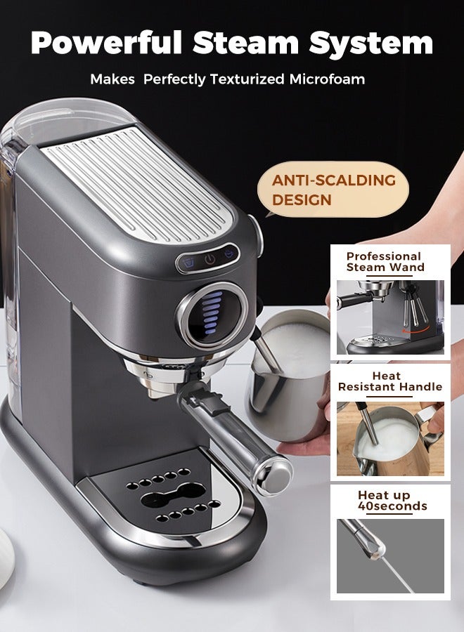 Espresso Coffee Machine Hot Cold Brew 19Bar Cappuccino Maker With 7 Levels Water Volume Adjustment And Milk Frother For ESE Pods And Powder 1.1L