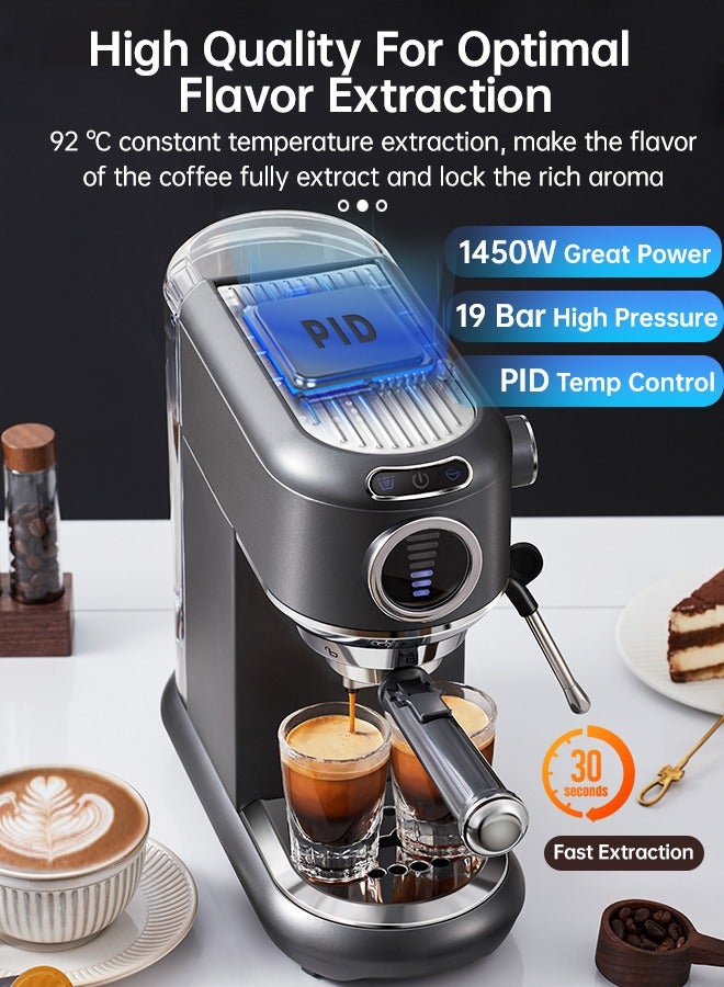 Espresso Coffee Machine Hot Cold Brew 19Bar Cappuccino Maker With 7 Levels Water Volume Adjustment And Milk Frother For ESE Pods And Powder 1.1L