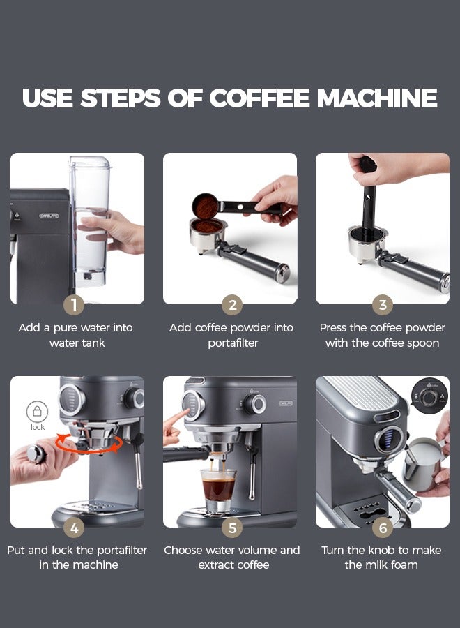 Espresso Coffee Machine Hot Cold Brew 19Bar Cappuccino Maker With 7 Levels Water Volume Adjustment And Milk Frother For ESE Pods And Powder 1.1L