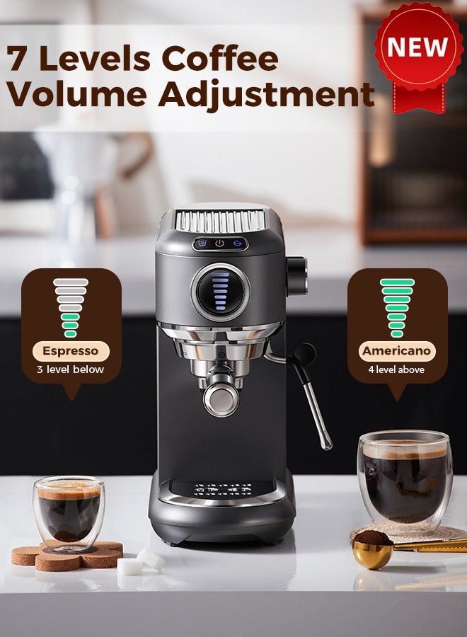 Espresso Coffee Machine Hot Cold Brew 19Bar Cappuccino Maker With 7 Levels Water Volume Adjustment And Milk Frother For ESE Pods And Powder 1.1L