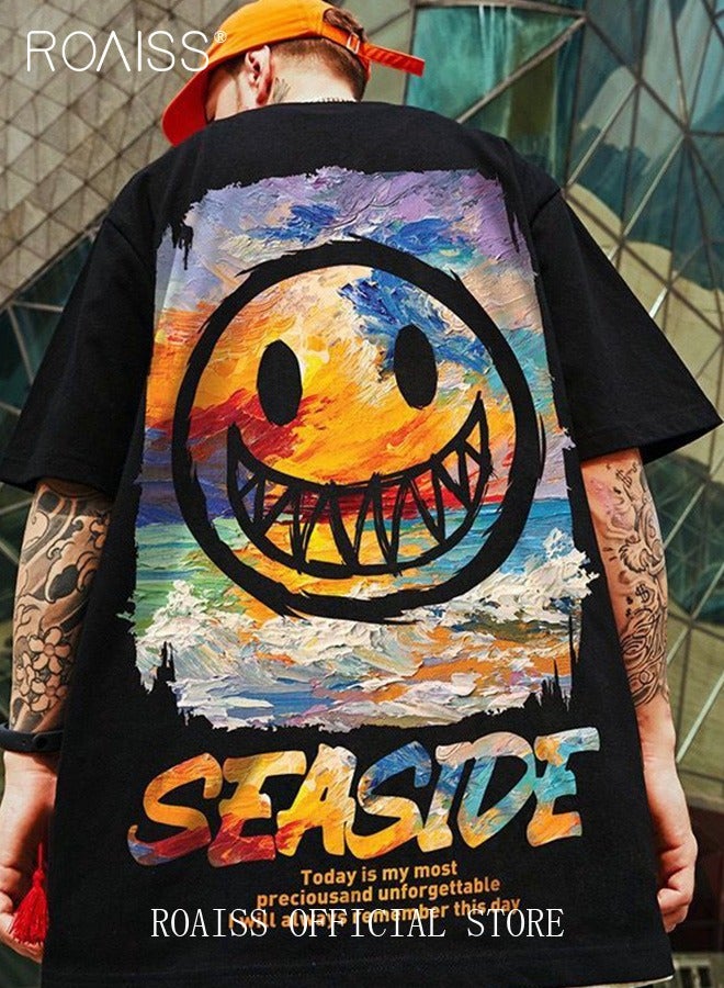 2Pcs Men's T-shirt Loose Version Trendy All-Match Pattern Printing Short Sleeves
