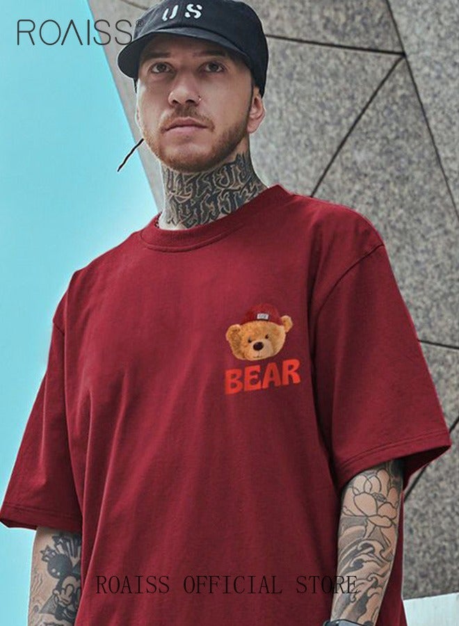 2Pcs Men's T-shirt Loose Version Trendy All-Match Pattern Printing Short Sleeves