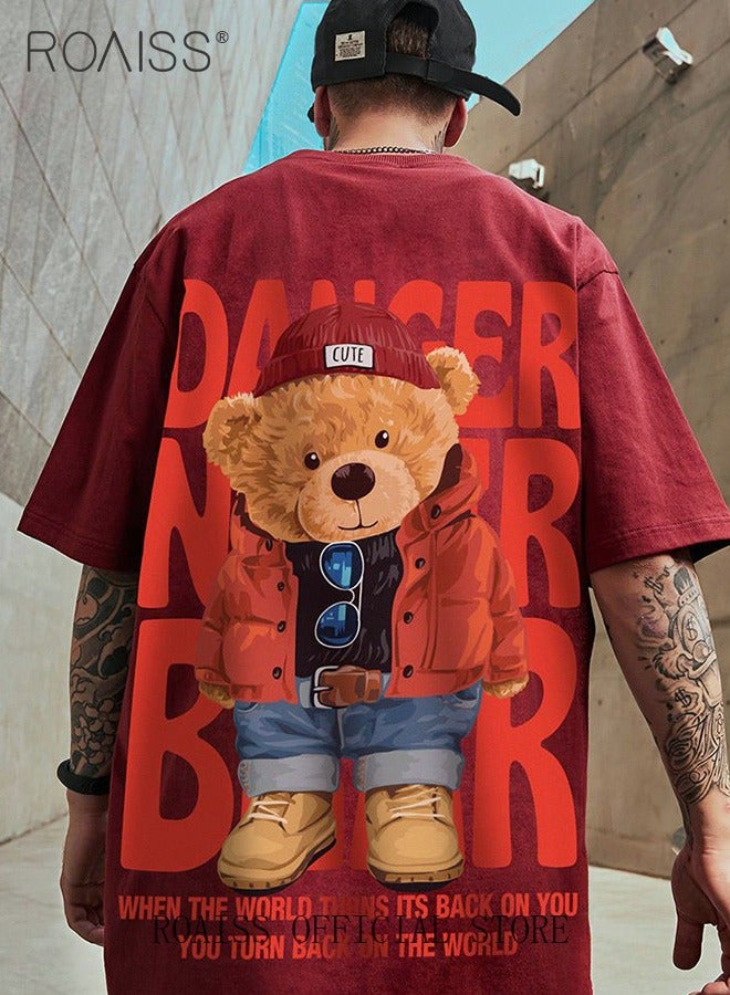 2Pcs Men's T-shirt Loose Version Trendy All-Match Pattern Printing Short Sleeves