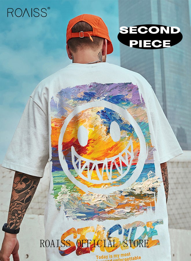 2Pcs Man's T-shirt Loose Version Trendy All-Match Pattern Printing Short Sleeves