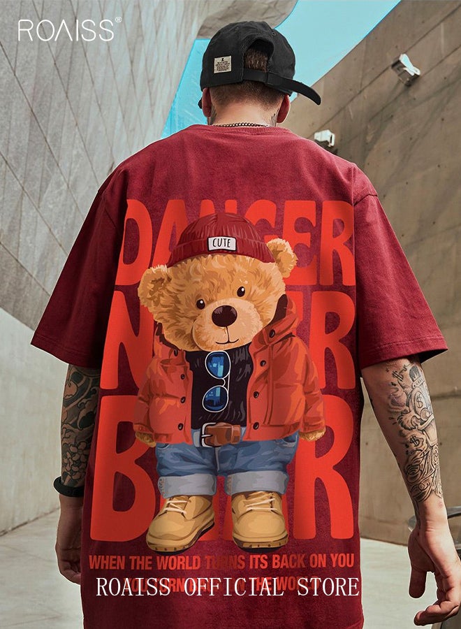 2Pcs Man's T-shirt Loose Version Trendy All-Match Pattern Printing Short Sleeves