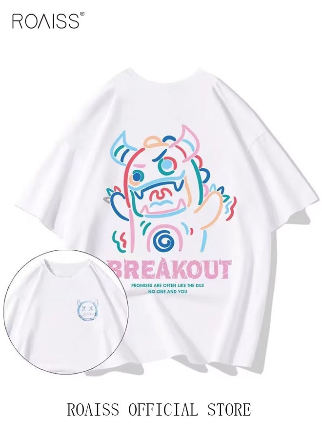 2Pcs Man's T-shirt Loose Version Trendy All-Match Pattern Printing Short Sleeves