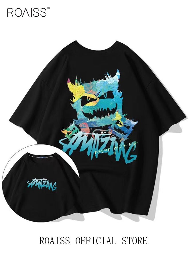 2Pcs Man's T-shirt Loose Version Trendy All-Match Pattern Printing Short Sleeves
