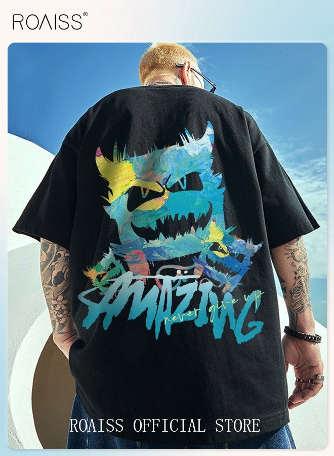 2Pcs Man's T-shirt Loose Version Trendy All-Match Pattern Printing Short Sleeves