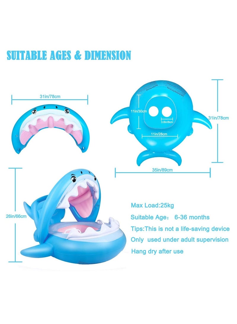 Baby Pool Float Swimming Float with Canopy Inflatable Floatie Swim Ring for Kids Aged 6-36 Months
