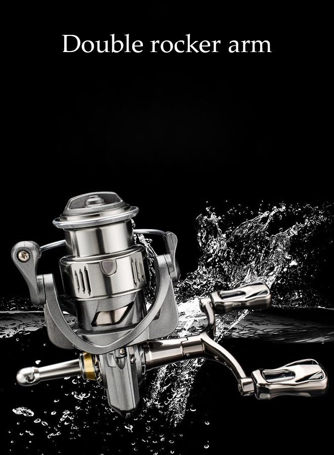 Spinning Fishing Reel Build in Sound Tips Full Metal Wear Resistant Anti-Slip Wheel with Adjustable Double Rocker Arms For Seawater or Freshwater