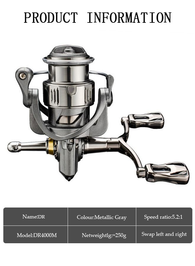 Spinning Fishing Reel Build in Sound Tips Full Metal Wear Resistant Anti-Slip Wheel with Adjustable Double Rocker Arms For Seawater or Freshwater