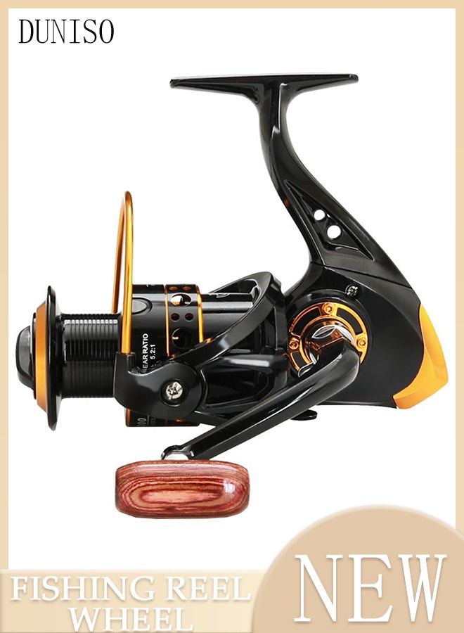 Spinning Fishing Reel Full Metal Wear Resistant Anti-Slip Silent Bearing Wheel with Foldable Adjustable Grip For Seawater or Freshwater
