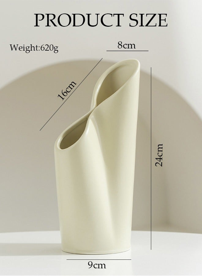 Modern Irregularity Hollow Ceramic Flower Vase White for Table Centerpiece Wedding Dining Living Room Office House Decoration