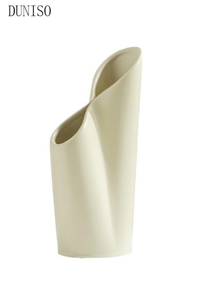 Modern Irregularity Hollow Ceramic Flower Vase White for Table Centerpiece Wedding Dining Living Room Office House Decoration