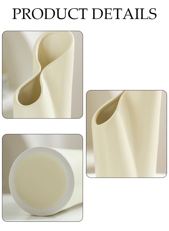 Modern Irregularity Hollow Ceramic Flower Vase White for Table Centerpiece Wedding Dining Living Room Office House Decoration