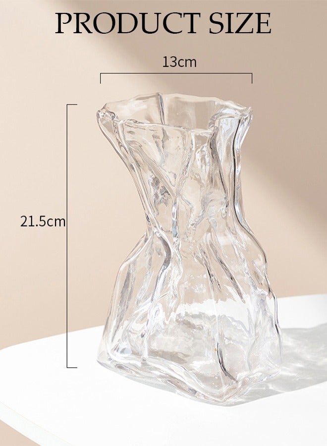 Creative Clear Glass Vase Craft Aesthetic Decorative Small Flower Vase Hydroponic Plant Desktop Ornament Metal Geometric Vase for Flowers Rose Home and Office