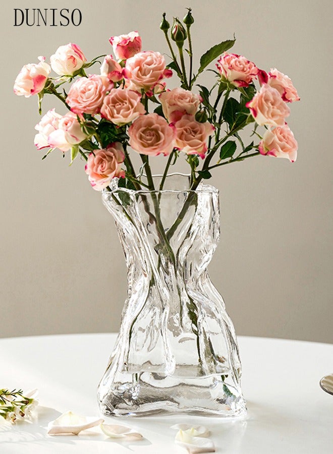 Creative Clear Glass Vase Craft Aesthetic Decorative Small Flower Vase Hydroponic Plant Desktop Ornament Metal Geometric Vase for Flowers Rose Home and Office