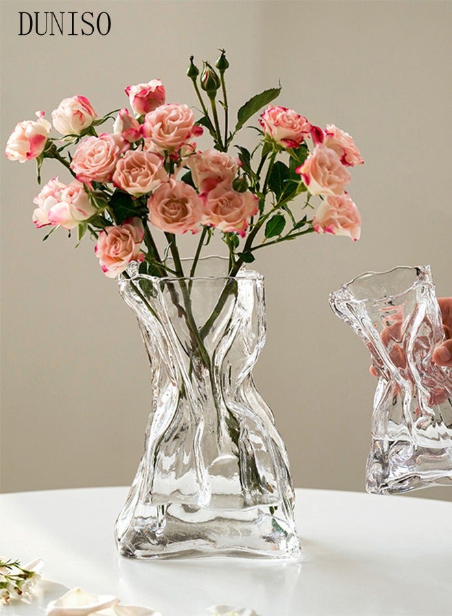 Creative Clear Glass Vase Craft Aesthetic Decorative Small Flower Vase Hydroponic Plant Desktop Ornament Metal Geometric Vase for Flowers Rose Home and Office