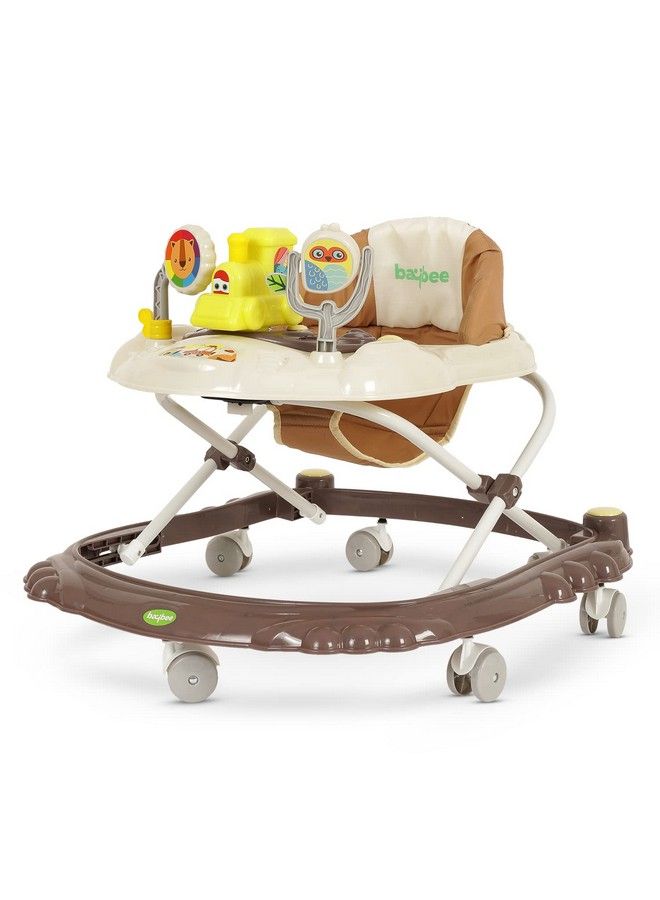 Woody Baby Walker For Kids Round Kids Walker For Baby With 3 Height Adjustable Musical Toy Bar Ratttle ; Baby Activity Walker For Toddlers ; Push Walker Baby 6 18 Months Boys Girls (Brown)