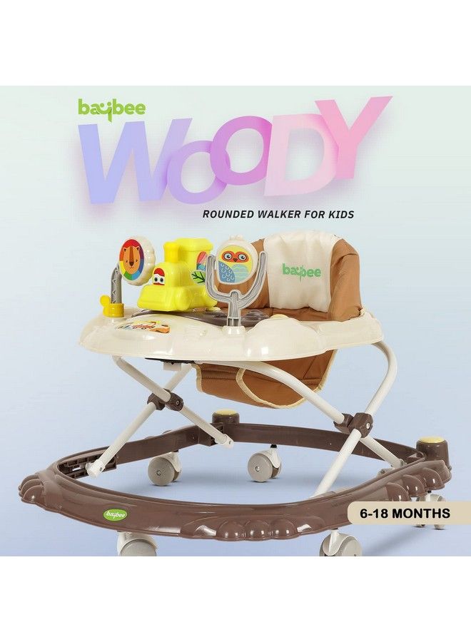 Woody Baby Walker For Kids Round Kids Walker For Baby With 3 Height Adjustable Musical Toy Bar Ratttle ; Baby Activity Walker For Toddlers ; Push Walker Baby 6 18 Months Boys Girls (Brown)