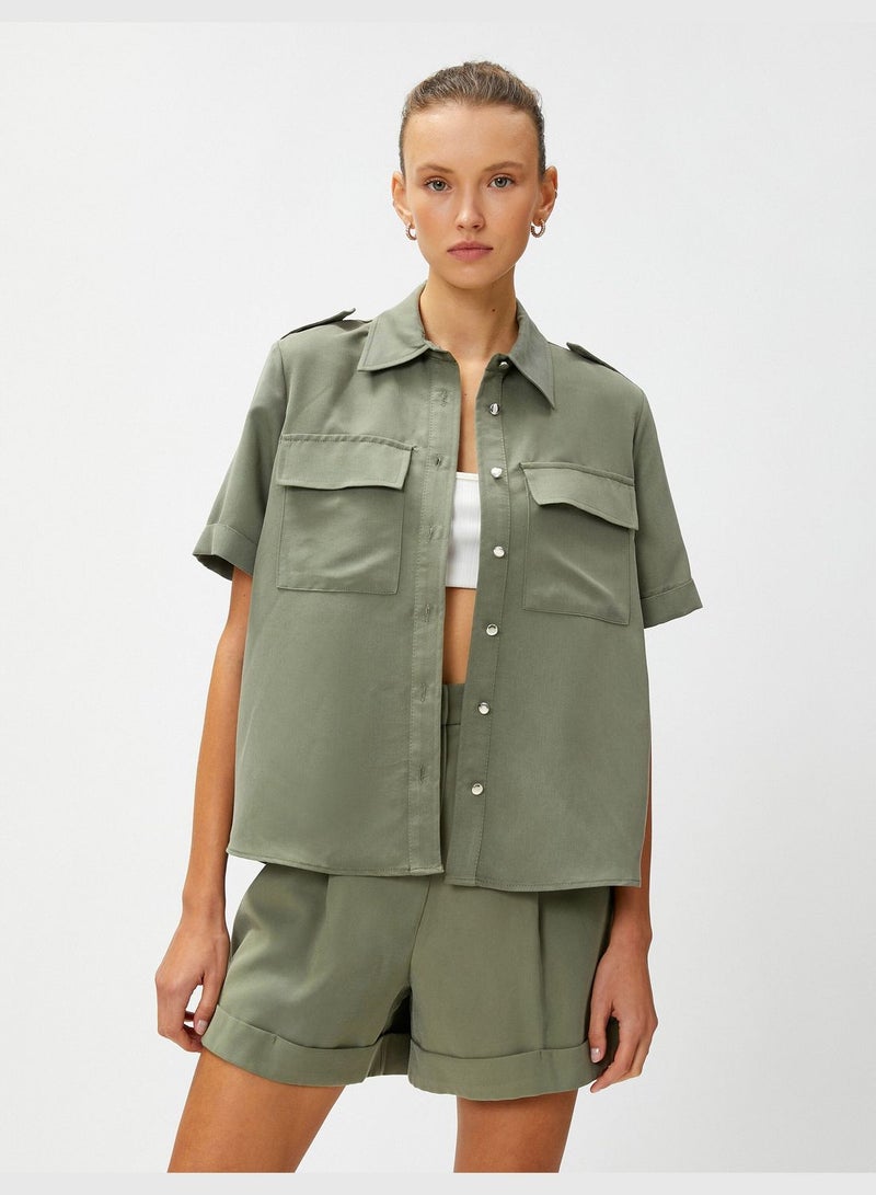 Short Sleeve Shirt Shoulder Detail Modal Blended