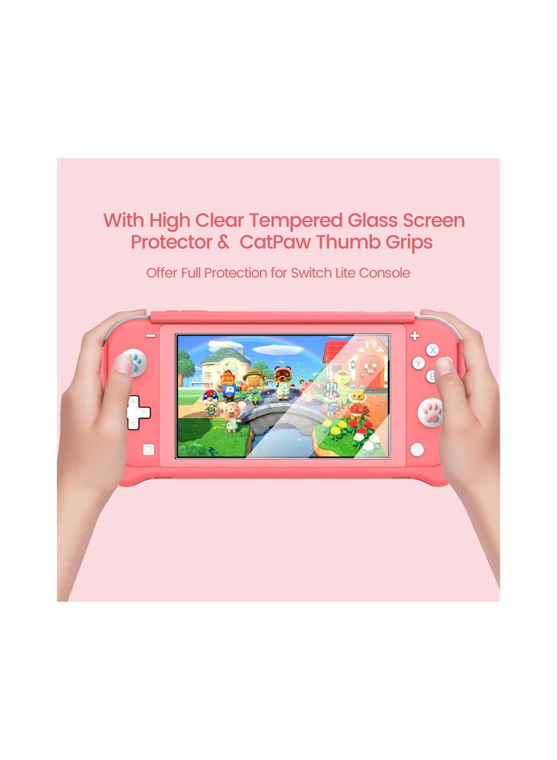 Smart Switch Lite Protective Case for Nintendo, Daily Gift Ergonomic Sturdy Full Protection Gift Idea Thumb Grip Caps Coral