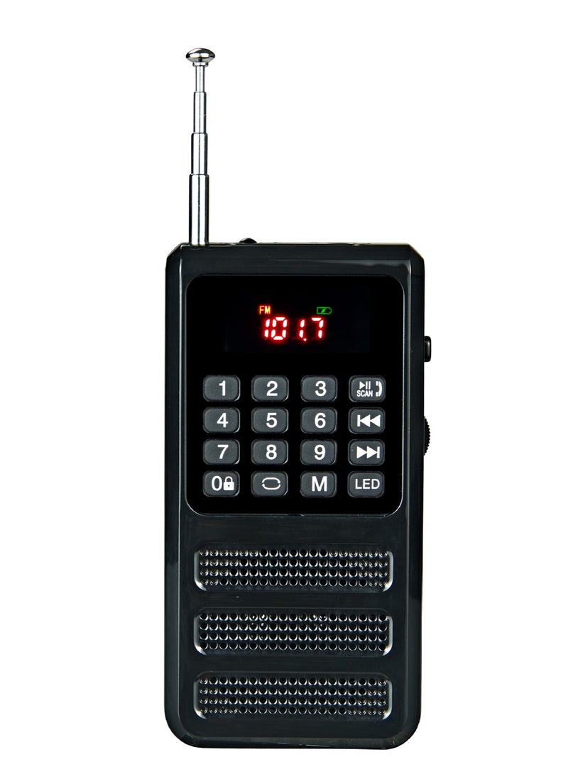 Mini Portable Pocket Bluetooth FM Radio Walkman Radio with Voice Recorder SD Card MP3 Player Rechargeable Balck