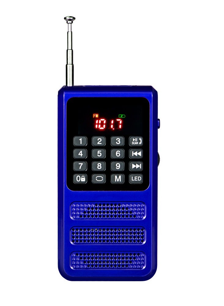 Mini Portable Pocket Bluetooth FM Radio Walkman Radio with Voice Recorder SD Card MP3 Player Rechargeable Blue