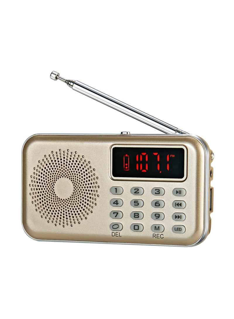 Portable Fm Radio Mini Digital Radio Music Player With Speaker Gold