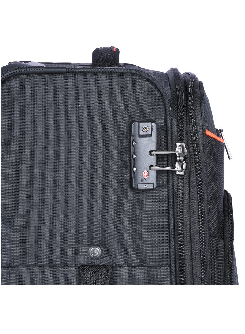 Expandable Luggage Trolley Bag Soft Suitcase for Unisex Travel Polyester Shell Lightweight with TSA lock Double Spinner Wheels E777SZ Medium Checked 24 Inch Black