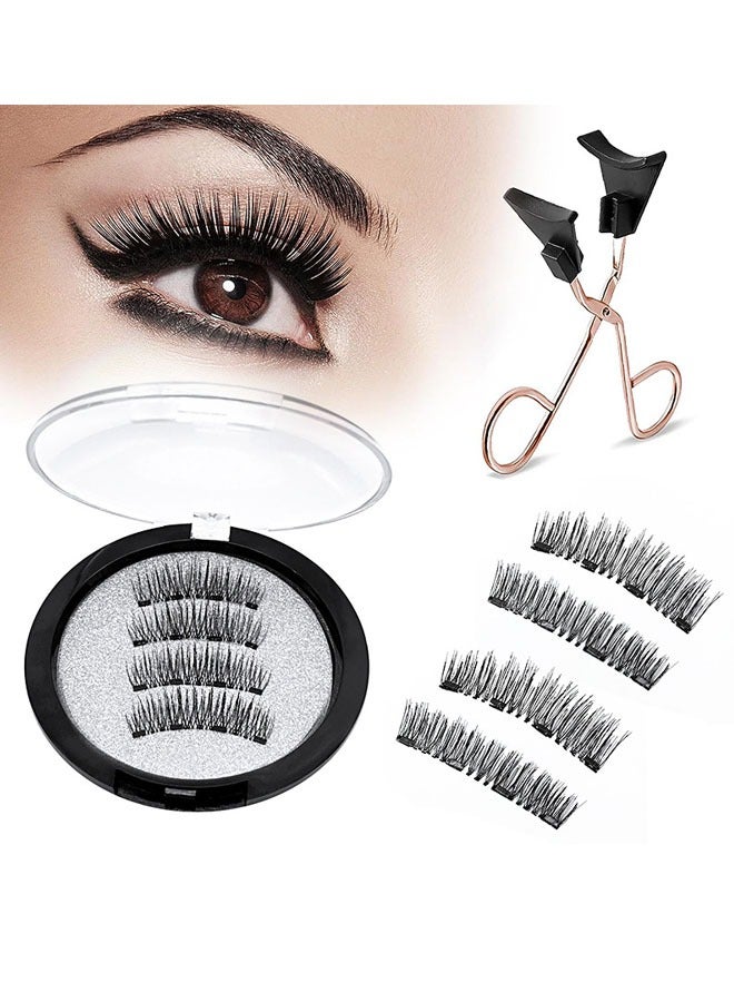 Magnetic Eyelashes without Eyeliner, 3D Dual Magnetic Eyelashes, Reusable Magnetic False Eyelashes with Tweezers No Glue, Long-Lasting Waterproof Natural Look and Easy to Wear for Women