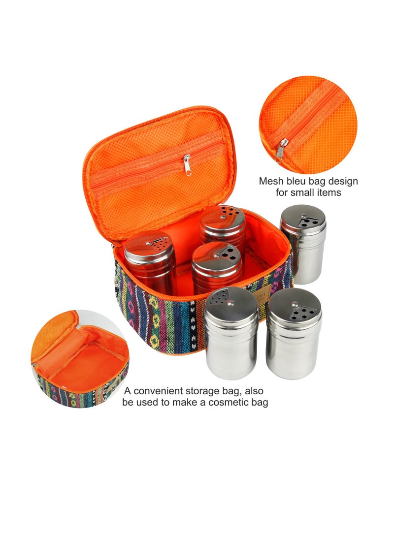 6Pcs Stainless Steel Spice Shaker, Camping Spice Kit with Travel Bag, Salt and Pepper Shakers Set For Salt Sugar Spice Dry Herb Spice, for Home or Outdoor Use