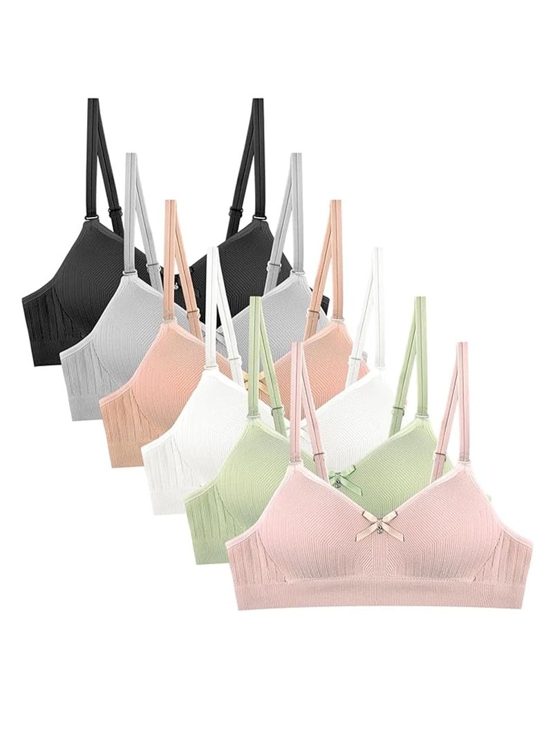 6 Packs Girls Sports Training Bra Cotton Adjustable Straps Starter Bras Breathable Seamless Underwear