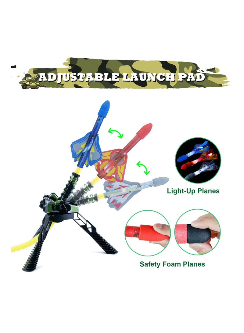 Rocket Launcher for Kids, Stomp Launch Up To 100 Ft, 3 Led Light-Up Planes and 3 Foam Stunt Planes, Fun Outdoor Toys, Birthday Gifts for Boys Girls Age 3-12 Year Old, Outdoor Games Camping or Travel