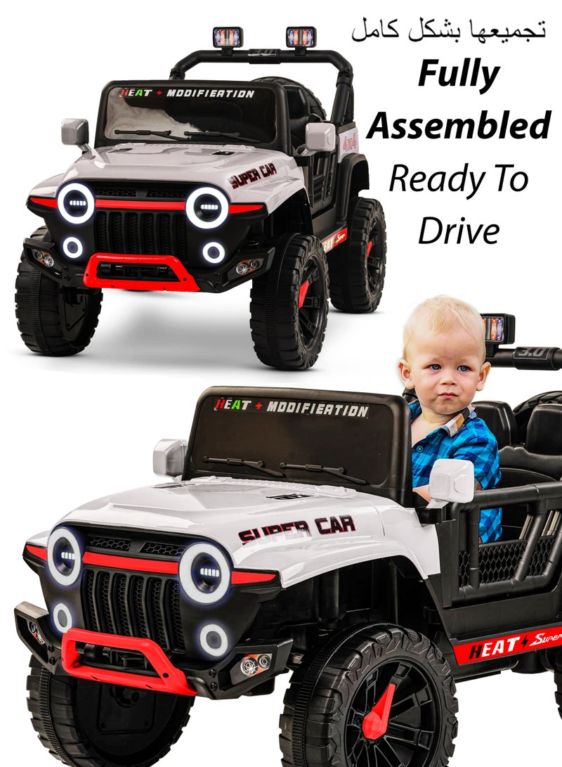 Rechargeable Battery Operated Jeep Kids Ride on Toy Car With Dual Control Light Bluetooth Music Baby Big Electric Power Riding Vehicle for 2 To 6 Years Kids Fully Assembled 380W Motor 40 Min Playtime