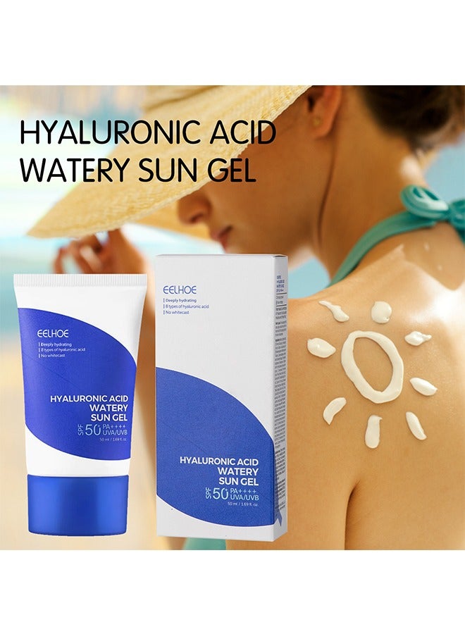 Hyaluronic Acid Watery Sun Gel SPF 50+ Pa++++, Natural Moisturizing Sunscreen, Sun Protection Cream for Face, Water Resistant and Non Greasy Sunscreen, Against UVA & UVB Radiation, 50ml