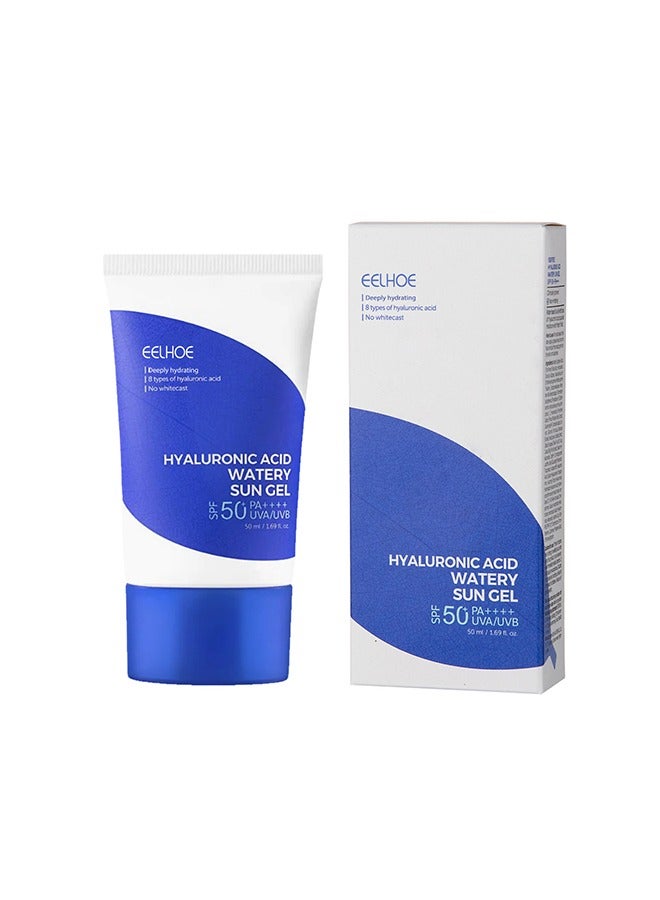 Hyaluronic Acid Watery Sun Gel SPF 50+ Pa++++, Natural Moisturizing Sunscreen, Sun Protection Cream for Face, Water Resistant and Non Greasy Sunscreen, Against UVA & UVB Radiation, 50ml