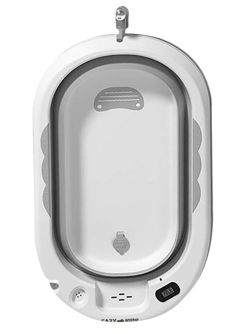 Temperature Controlled Foldable Bathtub With Intelligent Temperature Monitoring Thermometer And Baby Head Shampoo Wash Rinse Mug - Grey