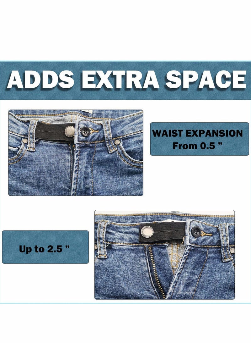 Elastic Waist Extenders, 6 Pcs Adjustable Waistband Expanders for Men and Women, Pregnancy, Jeans, Slacks, Pants, Skirts (Black)
