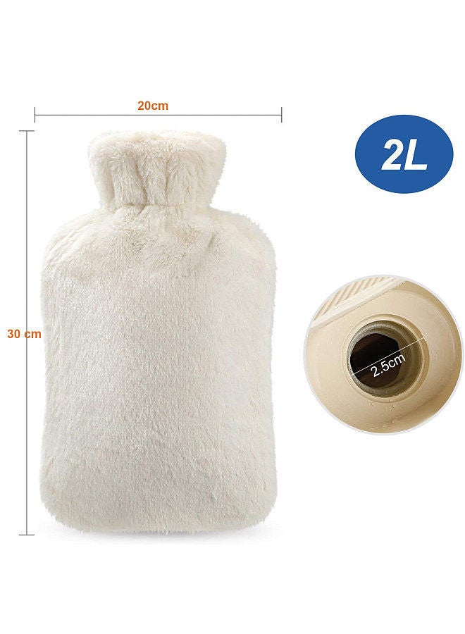 Hot Water Bag with Plush Cover 2L Large Capacity Rubber Hot Water Bottle Hand Feet Warmer for Bed Hot Compress Cold Therapy Shoulder Pain Relief