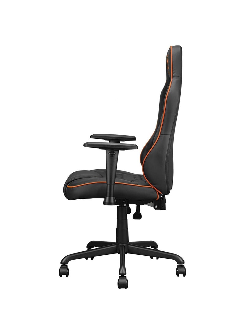 Fusion S Ergonomic Gaming Chair, PVC Faux Leather, Metal 5-Star Base, , Built-in 3D Curved Lumbar Support, Adjustable Armrest, Class 4 Gas Lift Cylinder, 120 kg, Orange/Black | 3MFSLORB.0001