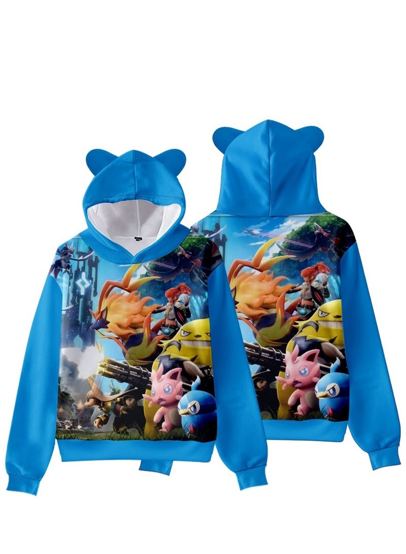 Palworld Phantom Beast Pallu 3D Digital Printing Cat Ears Hooded Sweatshirt