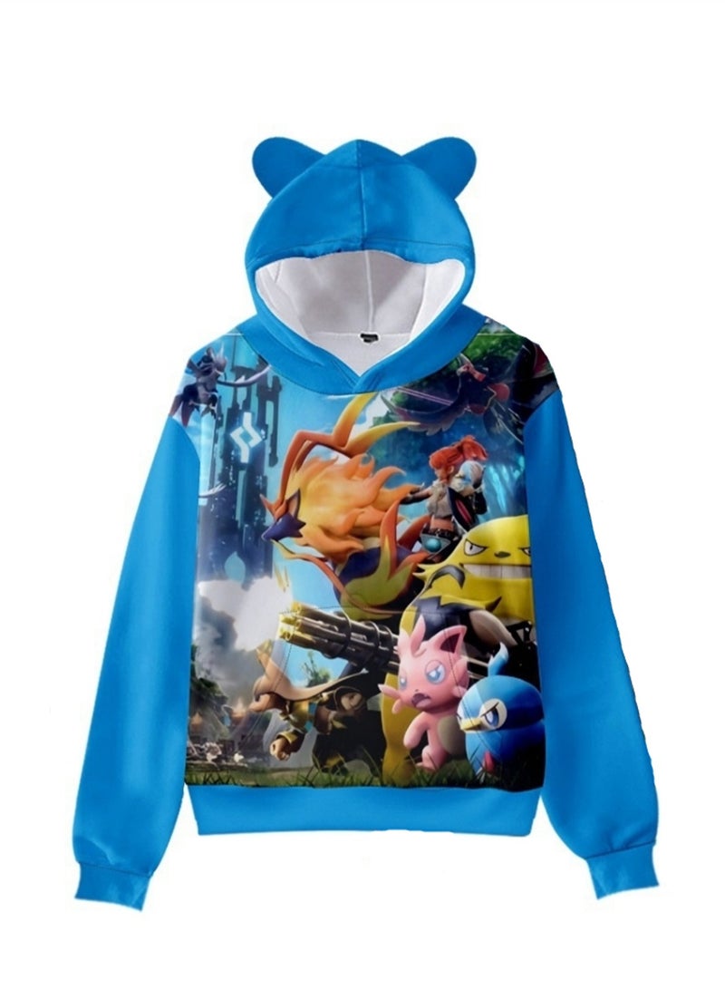 Palworld Phantom Beast Pallu 3D Digital Printing Cat Ears Hooded Sweatshirt