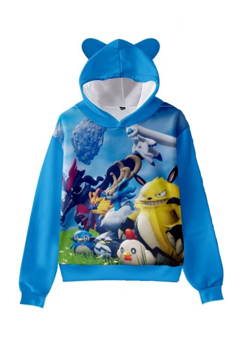 Palworld Phantom Beast Pallu 3D Digital Printing Cat Ears Hooded Sweatshirt