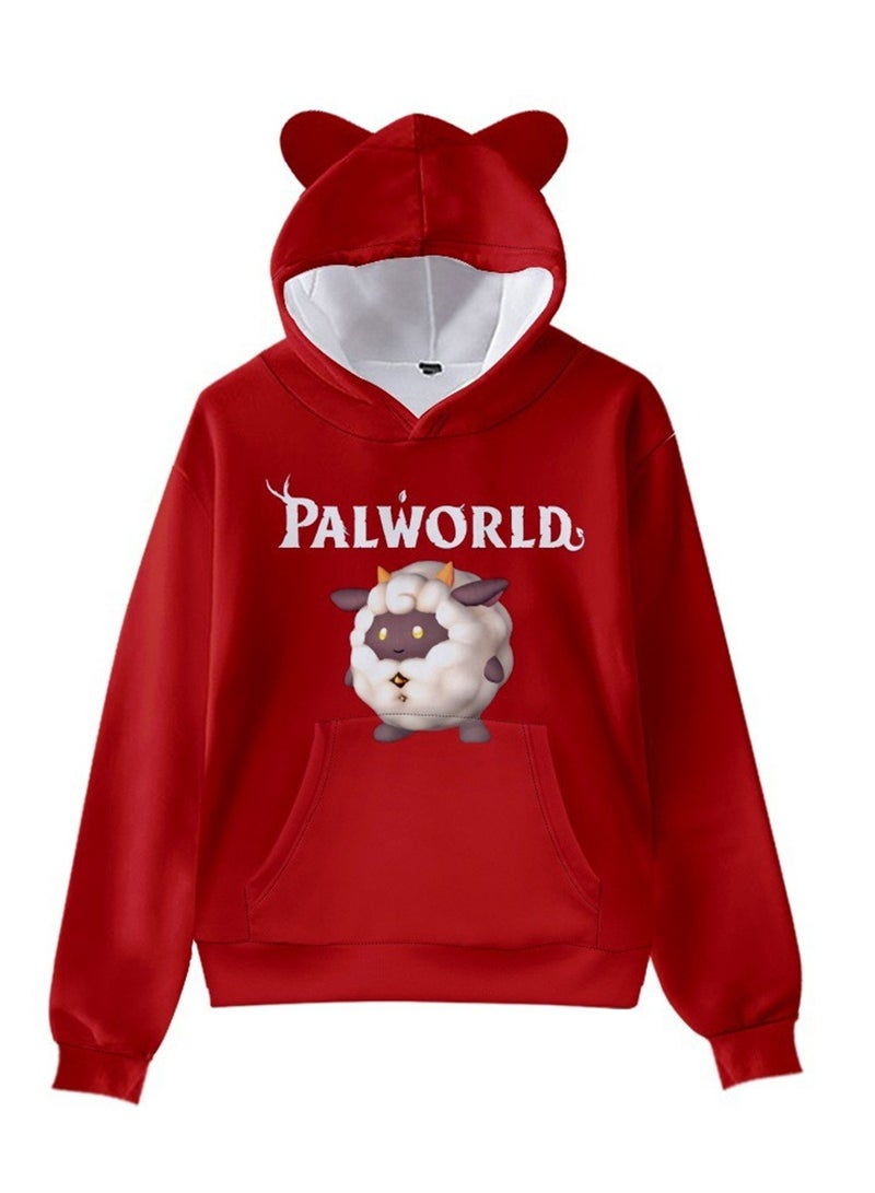 Palworld Phantom Beast Pallu 3D Digital Printing Cat Ears Hooded Sweatshirt