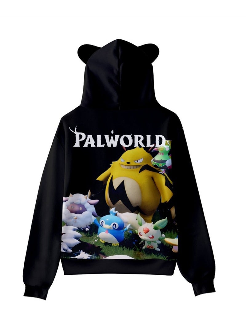 Palworld Phantom Beast Pallu 3D Digital Printing Cat Ears Hooded Sweatshirt