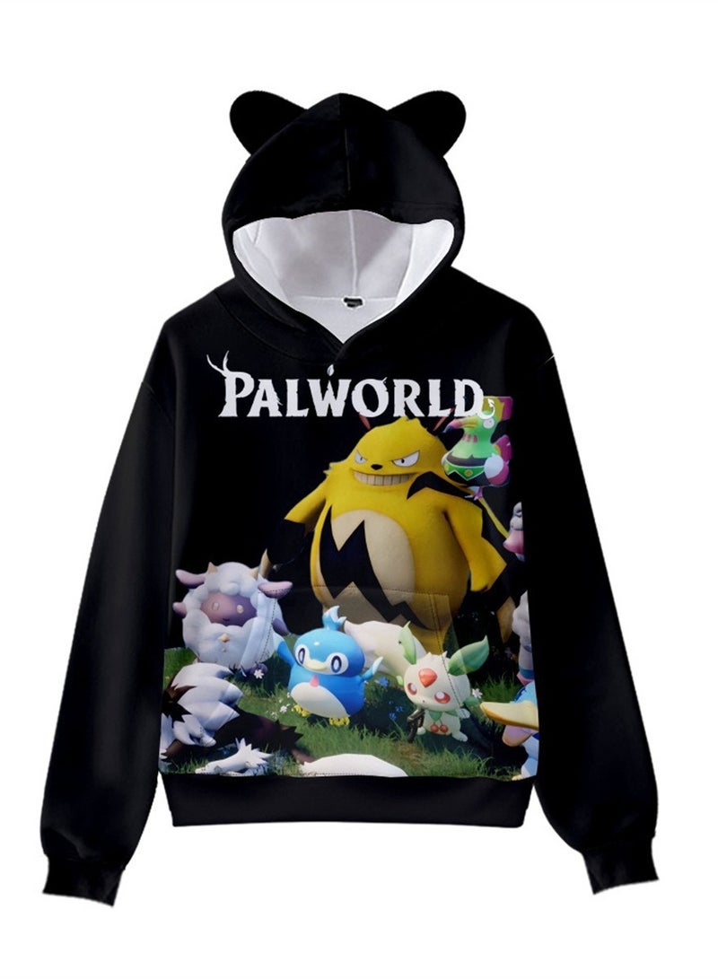 Palworld Phantom Beast Pallu 3D Digital Printing Cat Ears Hooded Sweatshirt
