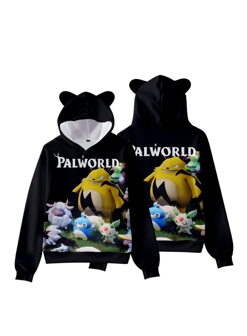 Palworld Phantom Beast Pallu 3D Digital Printing Cat Ears Hooded Sweatshirt