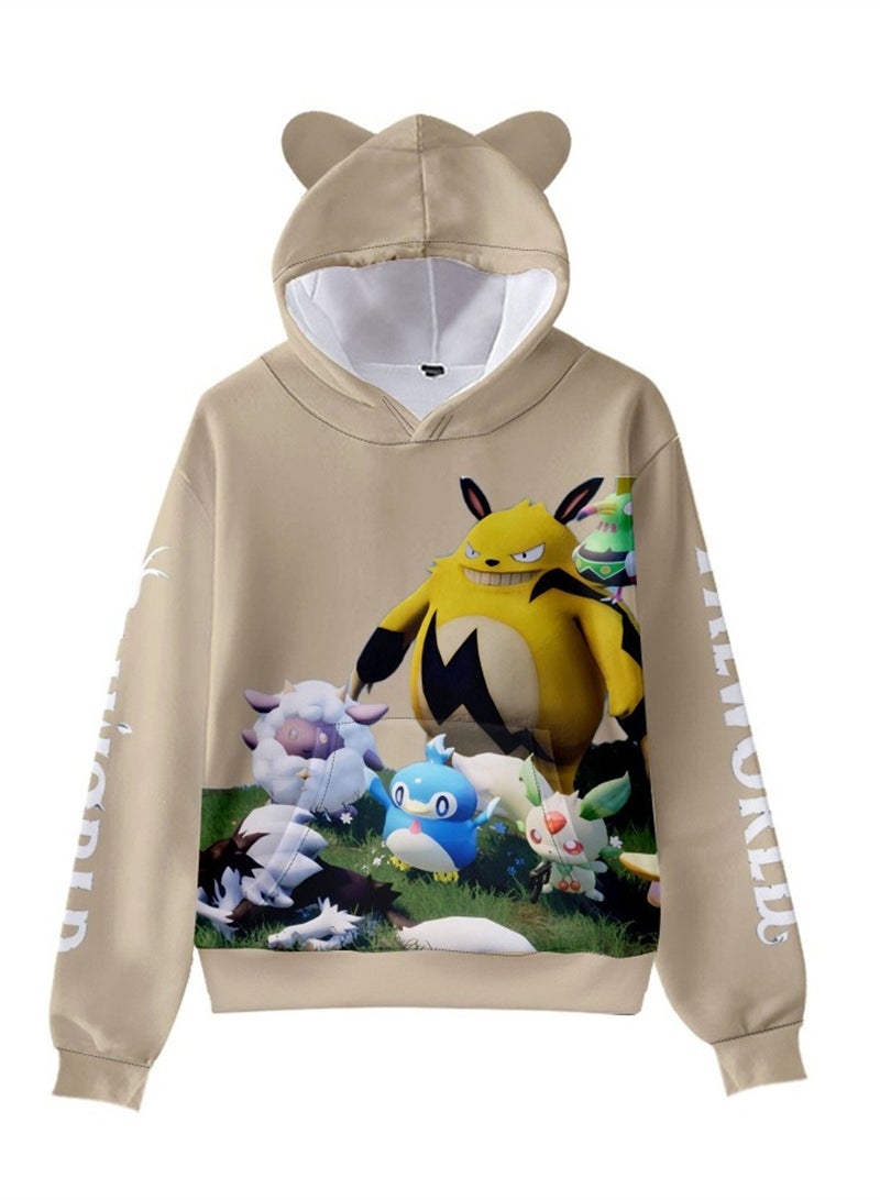 Palworld Phantom Beast Pallu 3D Digital Printing Cat Ears Hooded Sweatshirt